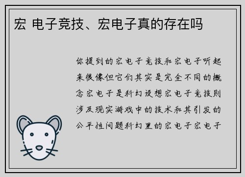 宏 电子竞技、宏电子真的存在吗